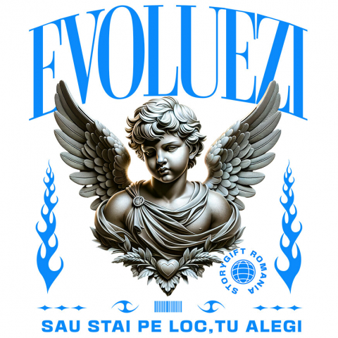 INGERI - Sticker Adeziv Autocolant Personalizat Bust Statuie Grecească cu Mesaj Motivațional - Evoluezi sau Stai pe Loc, Tu Alegi