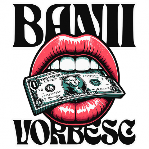 Sticker Adeziv Autocolant Personalizat Muscătură Bancnotă Dolar – „Banii Vorbesc” – Buze Femeie – Cadou Personalizat pentru Familie, Tati, Copii, Prieteni