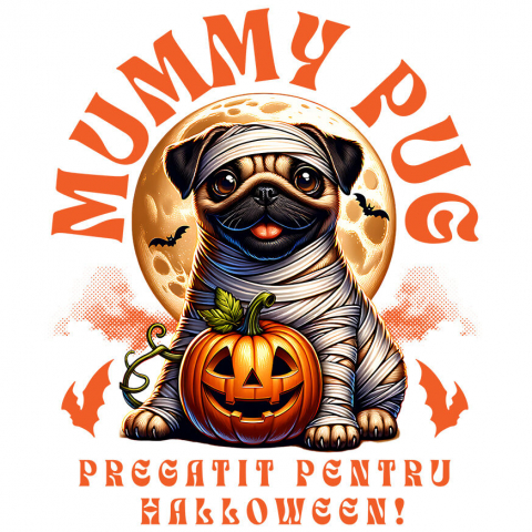 HALLOWEEN - Sticker Adeziv Autocolant Personalizat Câine Pug Mumie Înfășurat și Dovleac Halloween | Cadouri Personalizate pentru Iubitorii de Câini și Familie