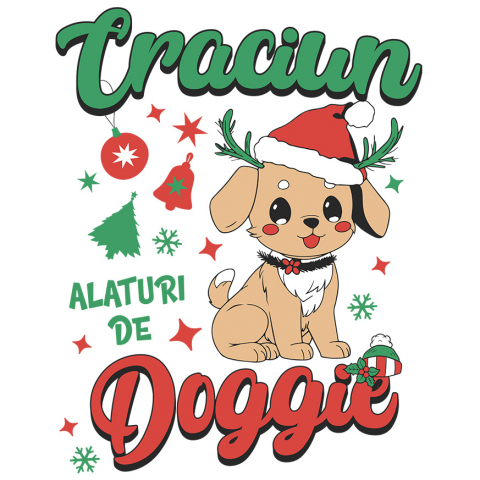 CRACIUN - Sticker Adeziv Autocolant Personalizat Câine cu Căciulă de Crăciun - Crăciun Alături de Doggie