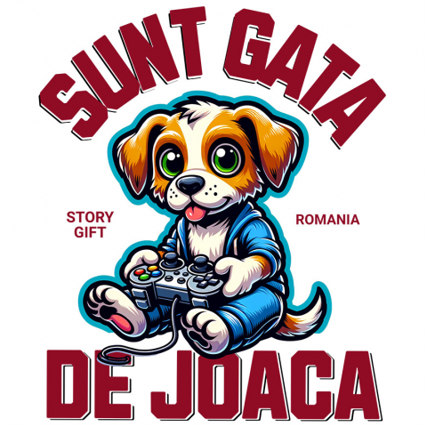 Sticker Adeziv Autocolant Personalizat Câine cu Manetă Jocuri Video „Sunt Gata de Joacă” - Cadou Personalizat pentru Familie și Prieteni