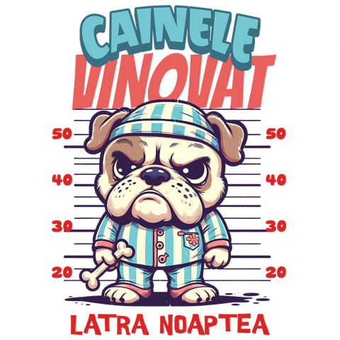 Sticker Adeziv Autocolant Personalizat „Câine Nervos Arestat – Câinele Vinovat Latră Noaptea – Cadou Personalizat”