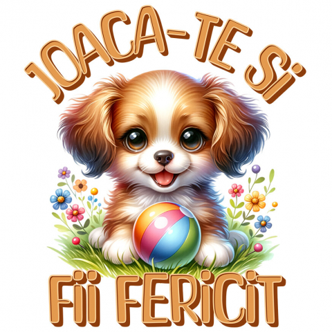 Sticker Adeziv Autocolant Personalizat Câine Pui Vesel cu Minge Colorată - Cadou Personalizat pentru Copii și Familie