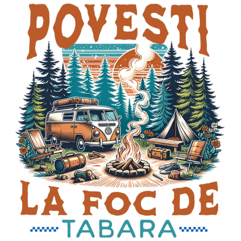 CALATORIE - Sticker Adeziv Autocolant Personalizat "Camping în Natură cu Rulotă – Aventură în Familie și Povești la Foc de Tabără"