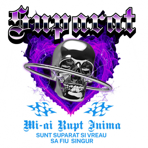 DRAGOSTE - Sticker Adeziv Autocolant Personalizat Cap de craniu metalic personalizat cu mesaj „Mi-ai rupt inima, sunt suparat și vreau să fiu singur”