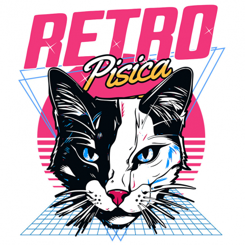 PISICI - Sticker Adeziv Autocolant Personalizat Cap Pisica Alb Negru Retro - Cadou Personalizat Iubitorilor De Pisici, Familie și Prieteni