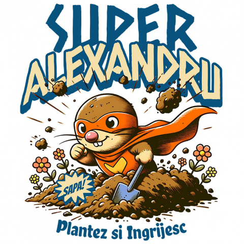 Sticker Adeziv Autocolant Personalizat Cârtița Cu Mască Și Pelerină Roșie Super Erou – Cadou Personalizat Pentru Alexandru