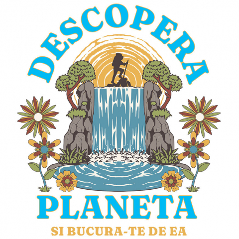 PLANETA - Sticker Adeziv Autocolant Personalizat "Cascada Natura Aventura Călător pe Stâncă – Cadouri pentru iubitorii de natură și călătorii"