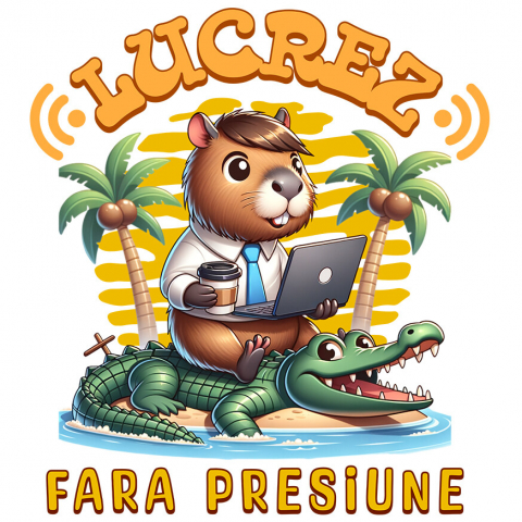 PLANETA - Sticker Adeziv Autocolant Personalizat "Castor Haios Costum cu Cravată și Laptop - Produse Personalizate pentru Munca de Acasă"