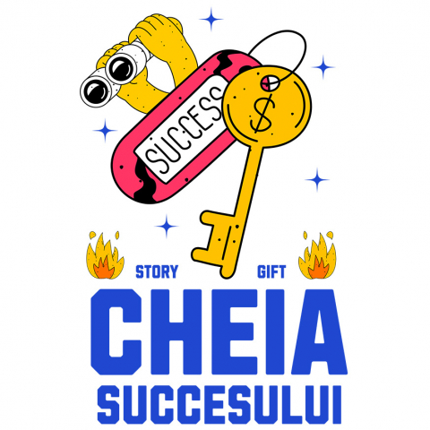 Sticker Adeziv Autocolant Personalizat Cheia Succesului – Cheie De Aur, Flăcări De Foc, Muncă Greu