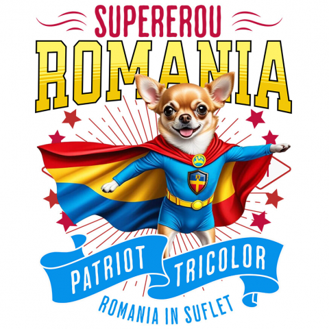 Sticker Adeziv Autocolant Personalizat Chihuahua în Costum de Căpitan România – Cadou Personalizat pentru Iubitorii de Câini
