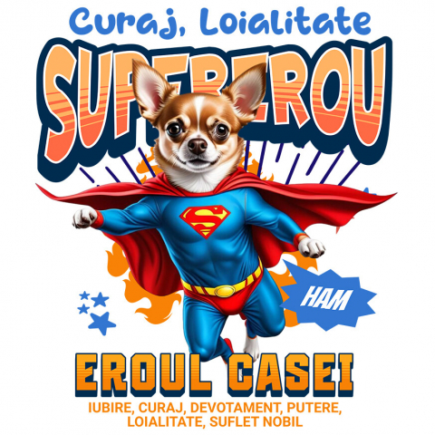 Sticker Adeziv Autocolant Personalizat Chihuahua în Costum de Superman – Produse Personalizate pentru Familie și Copii