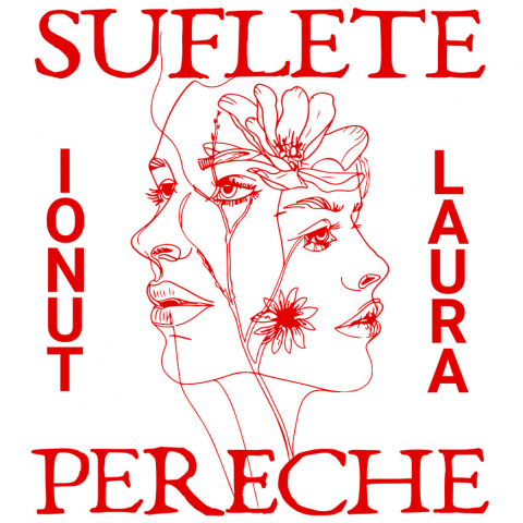 Sticker Adeziv Autocolant Personalizat „Suflete Pereche Laura Ionut - Cadou Personalizat cu Flori pentru Valentine's Day și Dragobete”