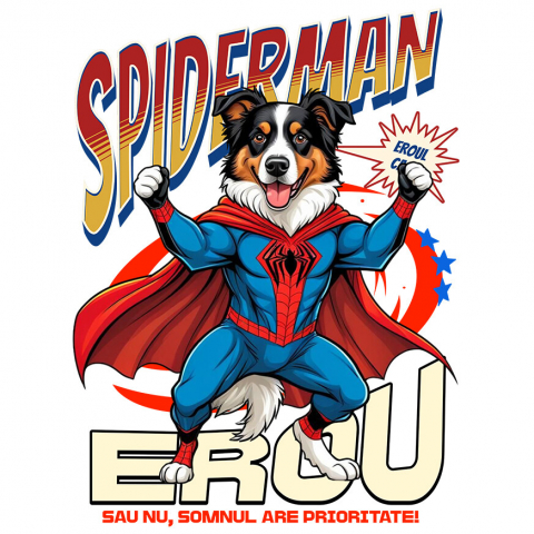 Sticker Personalizat - Sticker Adeziv Autocolant Personalizat Ciobănesc Australian în Costum Spider-Man - Cadou Personalizat pentru Copii și Familie