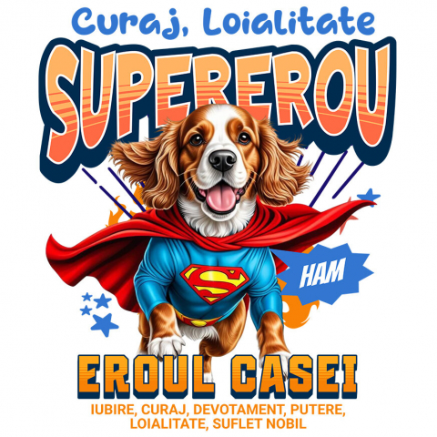 Sticker Adeziv Autocolant Personalizat Cocker Spaniel în Costum de Superman – Produse Personalizate pentru Copii și Familie