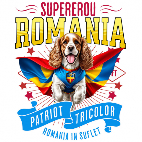 Sticker Adeziv Autocolant Personalizat Cocker Spaniel în Costum de Căpitan România – Cadou Personalizat Unic pentru Iubitorii de Câini