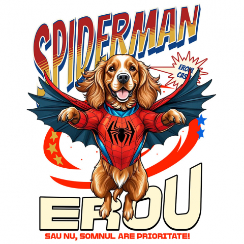 Sticker Personalizat - Sticker Adeziv Autocolant Personalizat Cocker Spaniel în Costum Spider-Man cu Pelerină - Cadou Personalizat pentru Copii și Iubitorii de Câini