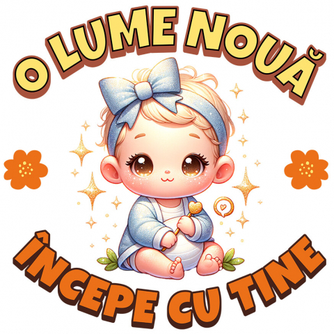 Familie - Sticker Adeziv Autocolant Personalizat Cadou Personalizat „O Lume Nouă Începe Cu Tine” | Fetiță Cu Funda