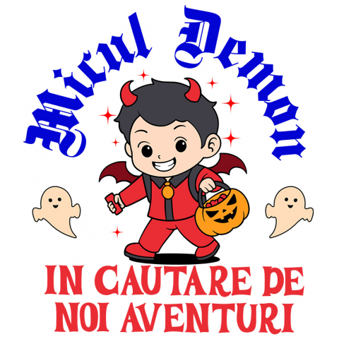 HALLOWEEN - Sticker Adeziv Autocolant Personalizat Copil Costumat în Diavol pentru Halloween | În Căutarea De Aventură | Cadou Personalizat pentru Copii