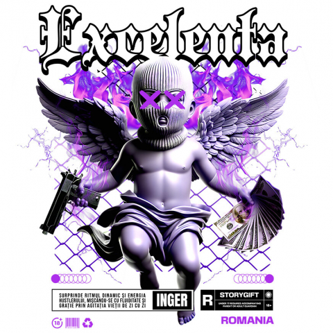 INGERI - Sticker Adeziv Autocolant Personalizat Statuie Copil cu Aripi și Bani - Cadou Motivațional pentru Excelență și Succes