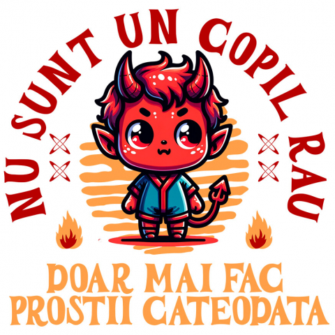 HALLOWEEN - Sticker Adeziv Autocolant Personalizat Costum Diavol Cu Coarne și Mesaj Amuzant pentru Copii | Cadou Halloween Personalizat