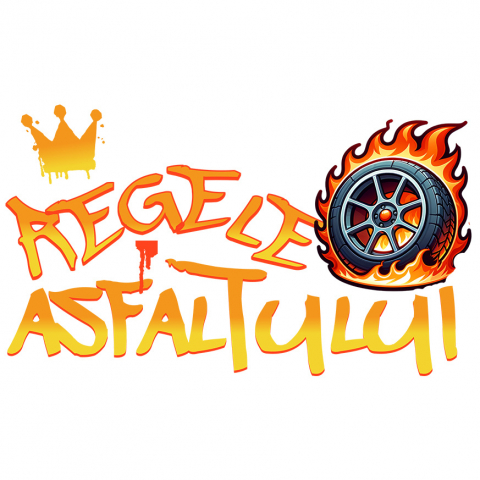 MASINI - Sticker Adeziv Autocolant Personalizat Tricou Coroană Regală & Cauciuc în Flăcări – Cadou pentru Pasionații de Curse