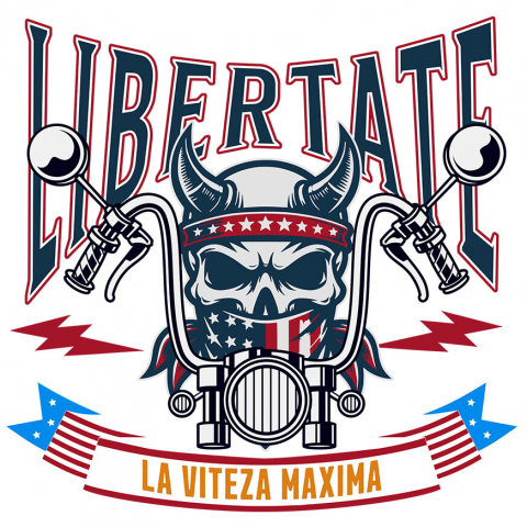 Sticker Adeziv Autocolant Personalizat Tricouri Personalizate Moto - Craniu Biker Cu Coarne & Stil Rebel