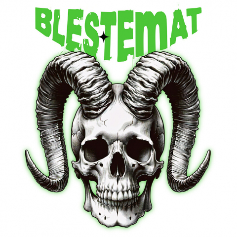 HALLOWEEN - Sticker Adeziv Autocolant Personalizat Craniu Uman Mort cu Coarne Lung | Blestemat de Halloween