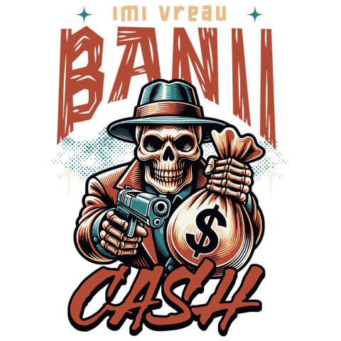 BANI - Sticker Adeziv Autocolant Personalizat Craniu Mafiot cu Bani și Armă – Design Badass Personalizat