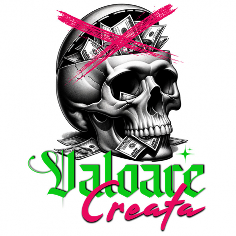 Sticker Adeziv Autocolant Personalizat Craniu Uman cu Bancnote – „Valoare Creată” – Cadou Provocator pentru Familie, Tati, Copii, Prieteni