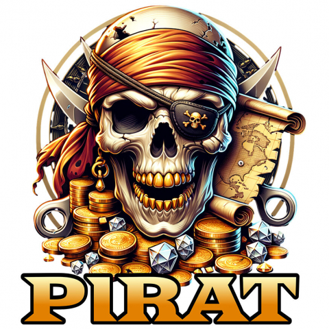 Sticker Adeziv Autocolant Personalizat Craniu Pirat cu Dinti de Aur, Bandana și Monede - Cadou pentru Iubitorii de Pirati