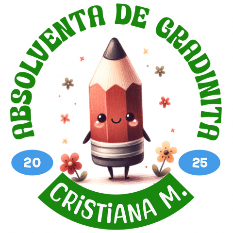 EDUCATIE - Sticker Adeziv Autocolant Personalizat Creion Ascuțit Vesel cu Flori Colorate și Text Personalizat „Absolvent de Grădiniță Cristiana M” - Cadou Educativ pentru Copii
