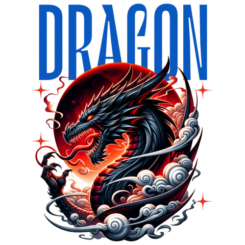 BASME - Sticker Adeziv Autocolant Personalizat Costum Dragon Chinezesc cu Coarne și Flăcări - Cultura Chinezească - Personalizat