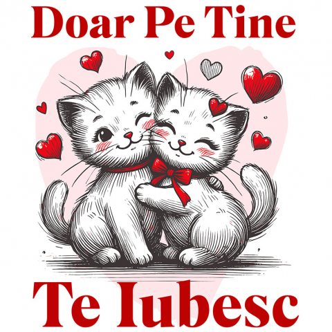 Sticker Adeziv Autocolant Personalizat Cuplu Pisici Albe Îndrăgostite cu Mesaj „Doar pe Tine Te Iubesc” – Cadou Personalizat pentru Valentine's Day