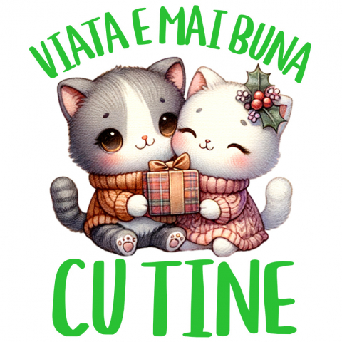 CRACIUN - Sticker Adeziv Autocolant Personalizat Cuplu Pisici Iubire – Cadou Crăciun „Viața e Mai Bună Cu Tine” pentru Iubitorii de Pisici