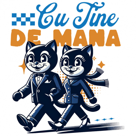 Cadouri Pentru Cupluri - Sticker Adeziv Autocolant Personalizat Cuplu Pisici Vesele cu Mesaj „Cu Tine de Mână, Iubire Dragoste” – Cadou Personalizat pentru Valentine's Day