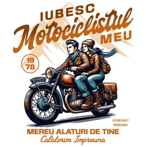 MOTOCICLETE - Sticker Adeziv Autocolant Personalizat Cuplu Romantic pe Motocicletă – Aventură Printre Munți de Valentine's Day