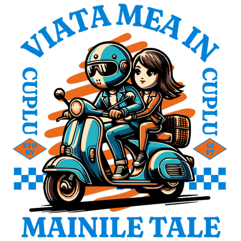 Sticker Adeziv Autocolant Personalizat Cuplu Romantic pe Scuter – Aventură și Dragoste de Valentine's Day