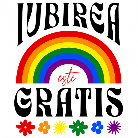 Cadouri Pentru Cupluri - Sticker Adeziv Autocolant Personalizat Iubirea Este Gratis - Cadou Personalizat cu Flori Colorate și Curcubeu