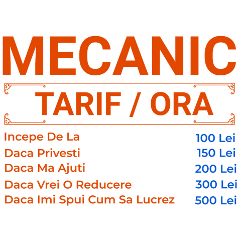 Sticker Adeziv Autocolant Personalizat Tarife Mecanic – Design Amuzant cu Glume Auto și Meserie