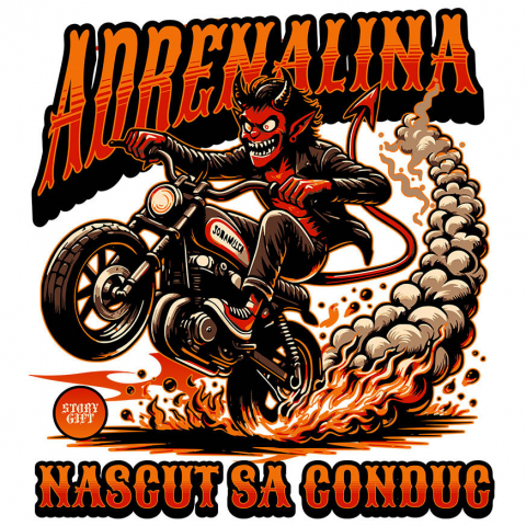 Sticker Adeziv Autocolant Personalizat Tricouri Personalizate Moto - Design Diavol Motociclist & Viteză Extremă