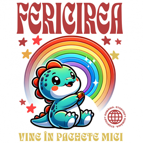 COPII - Sticker Adeziv Autocolant Personalizat Dinozaur Curcubeu Colorat - Fericirea Vine În Pachete Mici