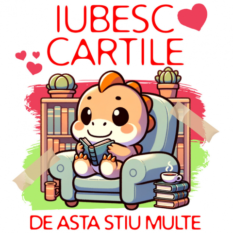 EDUCATIE - Sticker Adeziv Autocolant Personalizat Tricou Personalizat Dinozaur - "Iubesc Cărțile, De Asta Știu Multe" | Cadou pentru Cititori și Iubitori de Educație