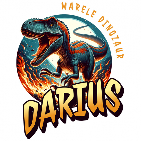 BASME - Sticker Adeziv Autocolant Personalizat Dinozaur T-rex Furios prin Flăcări – Marele Dinozaur Darius pentru Cadouri Personalizate