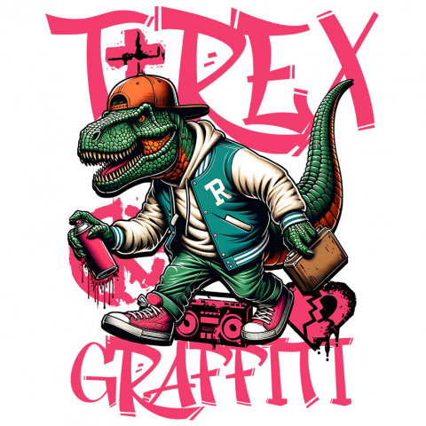 Sticker Adeziv Autocolant Personalizat T-Rex Gangster Graffiti - Îmbrăcăminte Stradală Urbană cu Artă Personalizată pentru Copii și Adulți
