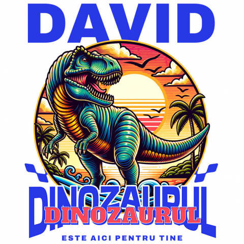 COPII - Sticker Adeziv Autocolant Personalizat Dinozaur T-rex în Junglă – „David, Dinozaurul Este Aici pentru Tine” | Cadou Personalizat pentru Copii