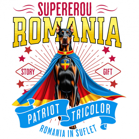 Sticker Adeziv Autocolant Personalizat Doberman Pinscher în Costum de Căpitan România – Cadou Personalizat pentru Iubitorii de Câini