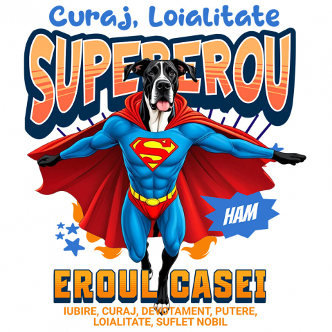 Cadouri Pentru Cupluri - Sticker Adeziv Autocolant Personalizat Dog German în Costum de Superman – Produse Personalizate pentru Copii și Familie