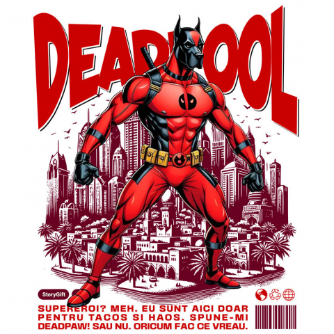 Sticker Adeziv Autocolant Personalizat Dog German în Costum Deadpool – Câine Supererou Amuzant și Personalizat