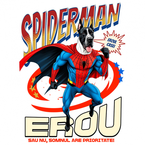 Sticker Adeziv Autocolant Personalizat Dog German în Costum Spider-Man - Cadou Personalizat pentru Copii și Familie